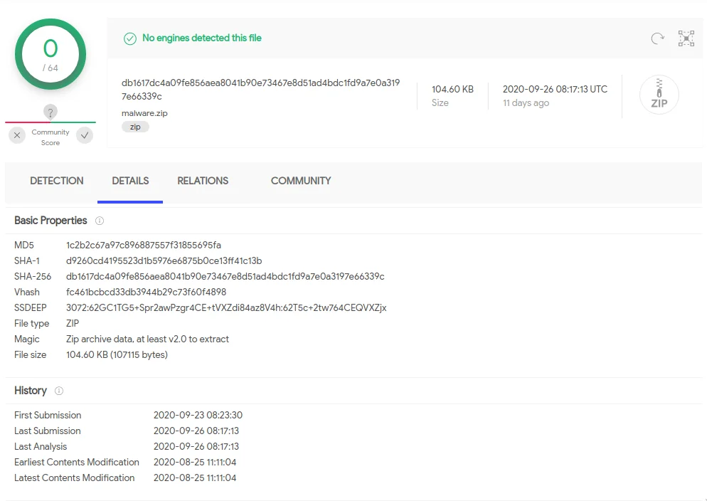 VirusTotal detection