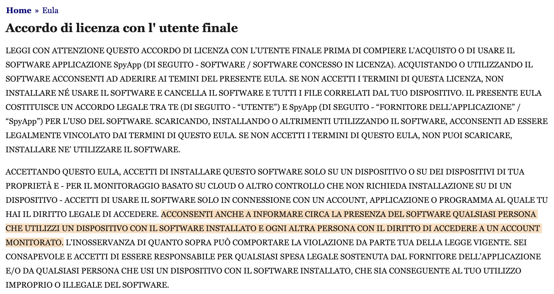 'End-User License agreement' from the website of the app
